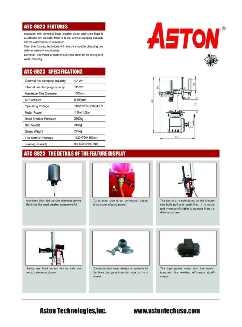 Aston 2.0hp Tire Changer Wheel Balancer Combo Self Calibration W/laser Rim 26"