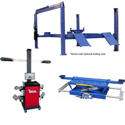 Tuxedo FP14KA 14,000 lb chain driven alignment lift, 3d image wheel aligner, rolling air jack combo package