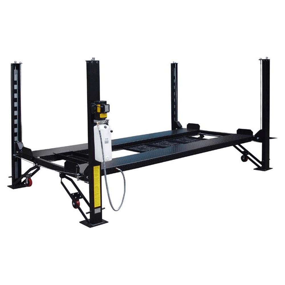 Tuxedo FP8K-DX-XLT 8,000 lb deluxe storage lift extended length / height with poly casters, drip trays, jack tray