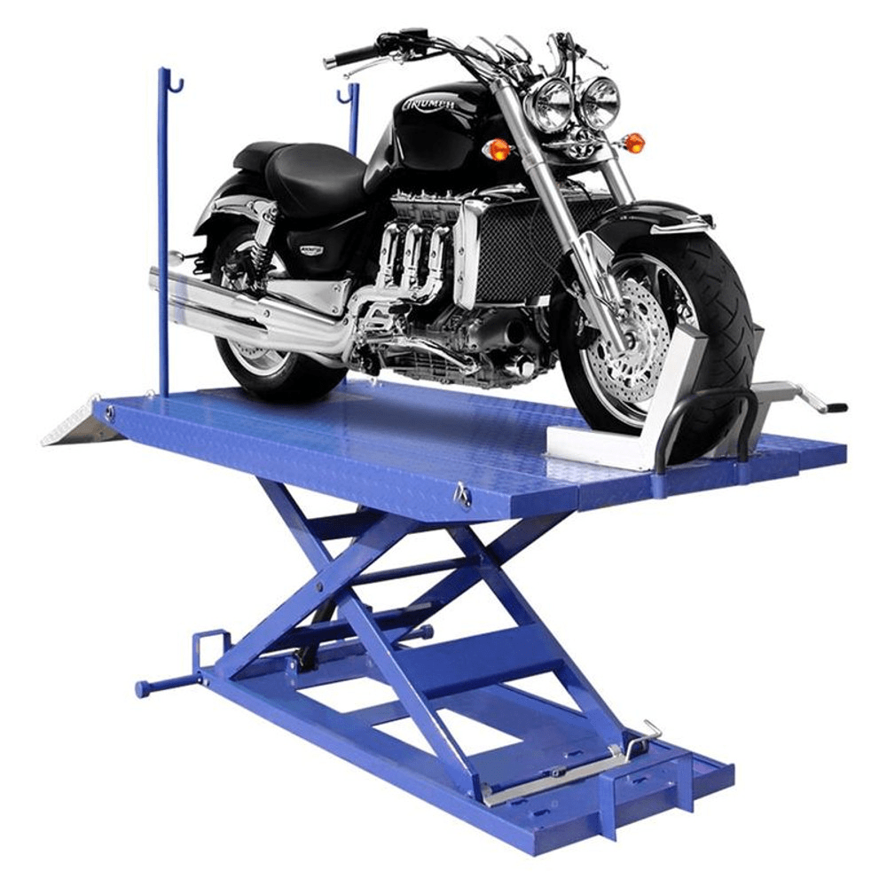 Tuxedo M-1500C-HR 1,500 lb high-rise motorcycle lift bench w/ vise, sides, balance bar, pump