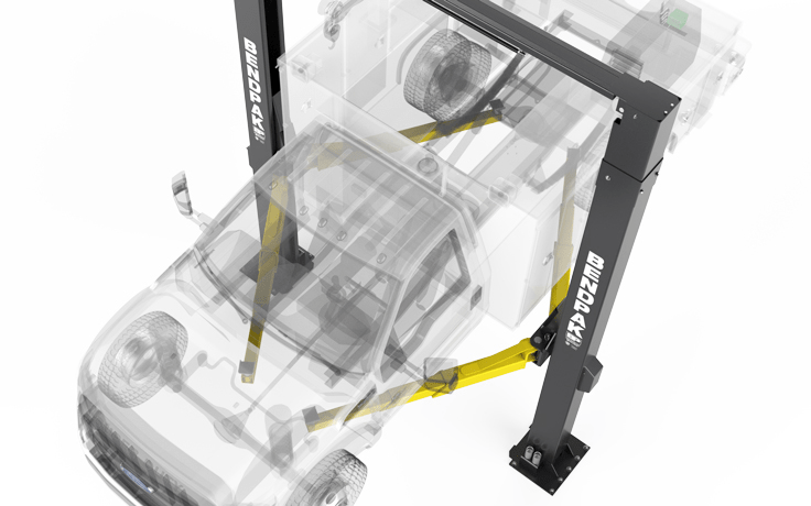 XPR-12CL-LTA 12,000-lb. Capacity / 2-Post Lift / Clearfloor / 72″ Long-Reach Telescoping Arms