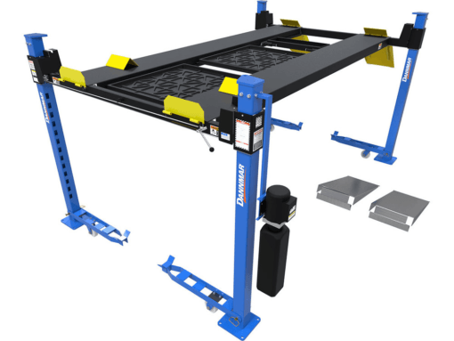 Dannmar D4-9 Package 9,000-lbs. Capacity Four-Post Lift / Standard Rise, Standard Length / Includes Caster Kit, Drip Trays, and Aluminum Ramps