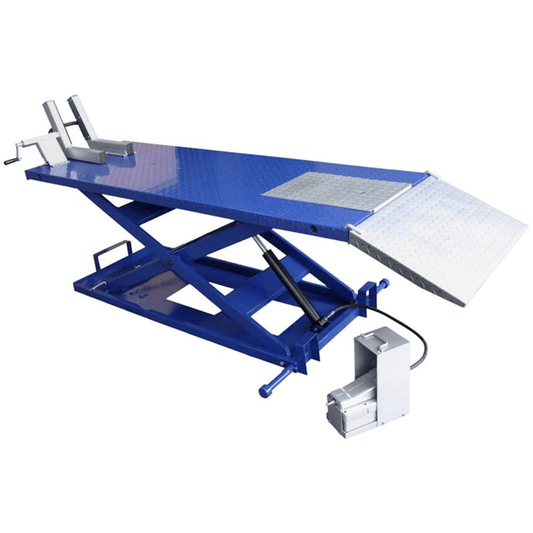 Tuxedo M-1500C-HR 1,500 lb high-rise motorcycle lift bench w/ vise, sides, balance bar, pump