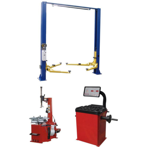 Tuxedo TP9KACX 9,000 lb 2 post lift, TC-530 tire changer, WB-953-B wheel balancer combo package